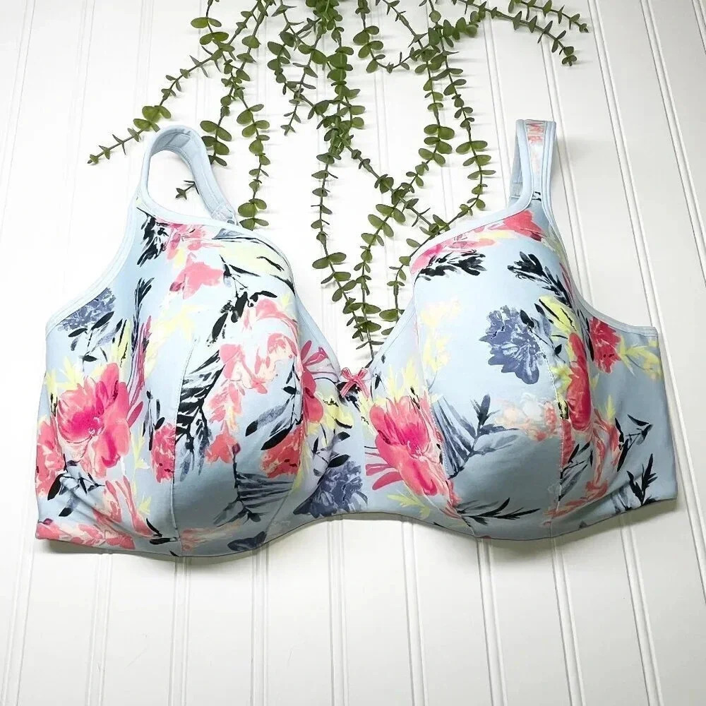 Cacique - Lane Bryant Blue Floral Lightly Lined Balconette Bra Women's Size 44F